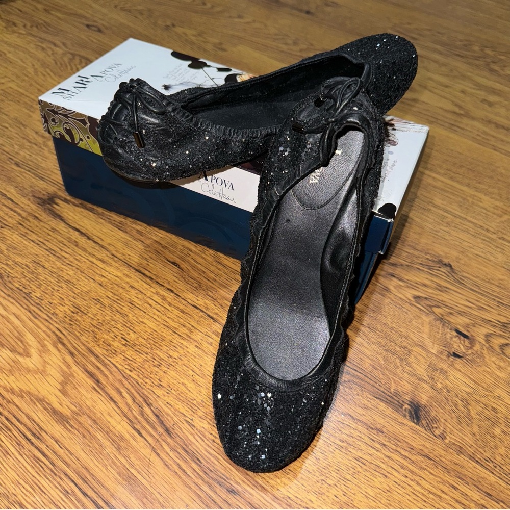 Maria Sharapova Cole Haan Nike Air Bacara Black Glitter Ballet Flats EUC Sz 9